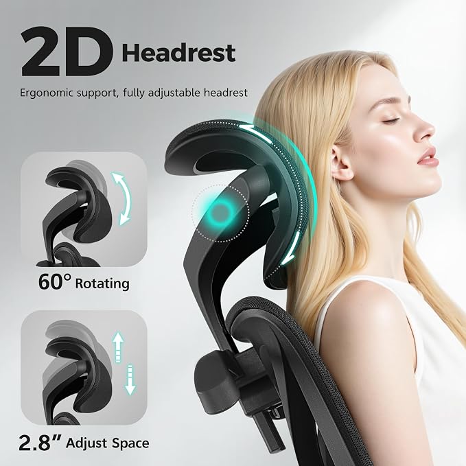 Ergonomic High Back Mesh Office Chair, Lumbar Support (Black) | Smooth 90° to 135° recline for work, read, or rest. Swivel big and tall gaming Chair. Adjustable armrest headrest height. - Image 4