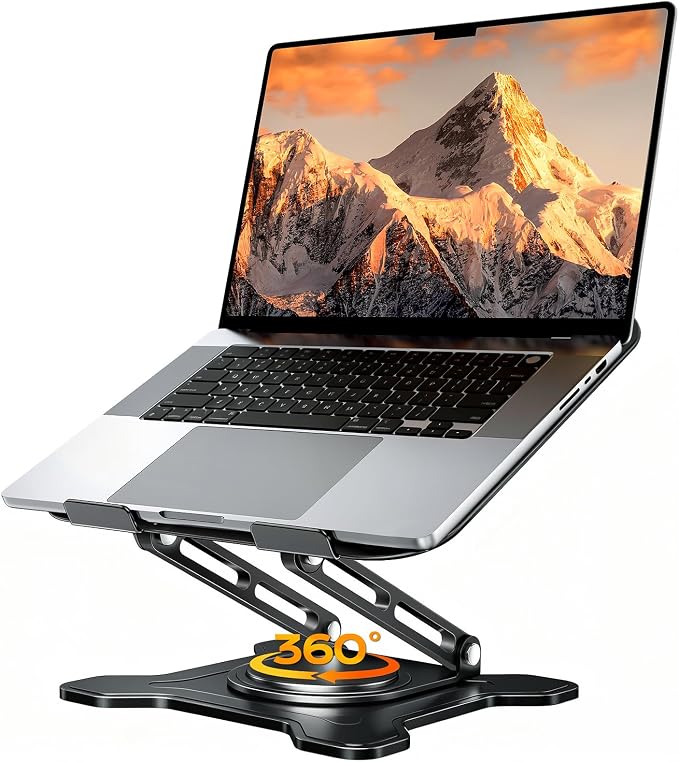 JCZT 360° Rotating Laptop Stand for Desk, Metal Foldable Laptop Riser Black | Ergonomic Portable Adjustable Laptop Stand, Ventilated Cooling Notebook Holder for MacBook Air Pro, All 10-16'' Laptops by JCZT