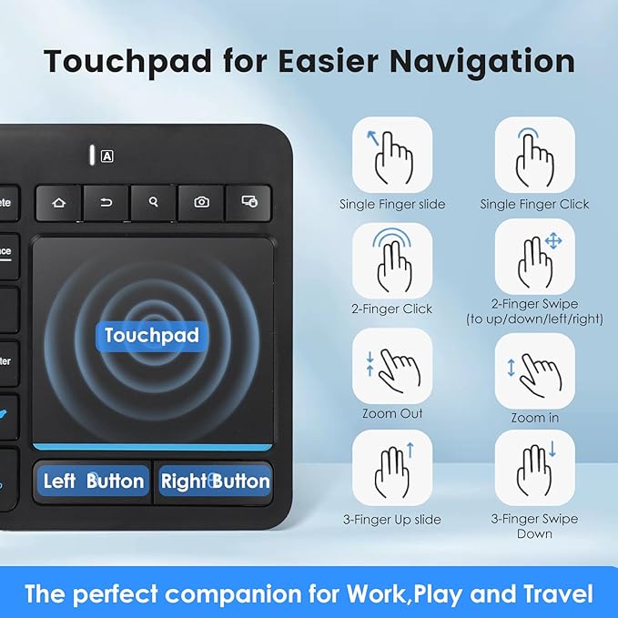 Multi-Device Wireless Bluetooth Keyboard with Touchpad-QWERTY | Wireless Keyboard with Multi--Touch Big Size Trackpad,Support 3 Devices for PC,Windows, Android, Chrome OS, Laptop, Tablet - Image 5