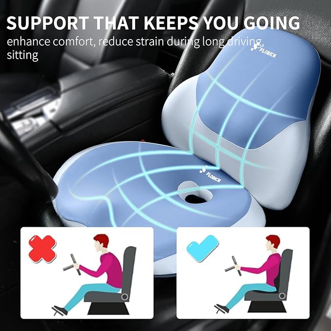Seat Cushion Lumbar Support Pillow for Office Chair, Car Lower Back Support, Ergonomic Desk Chair Pillow for Butt and Back Support of Memory Foam Seat Pad(Blue) - Image 2