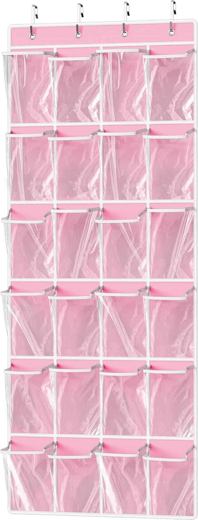Simple Houseware 24 Pockets Large Clear Over the Door Shoe Organizer, Pink | 56" x 22.5", 4 Durable Metal Hooks, 5" x 9" Pocket Size, Multipurpose by SimpleHouseware