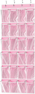 Simple Houseware 24 Pockets Large Clear Over the Door Shoe Organizer, Pink | 56" x 22.5", 4 Durable Metal Hooks, 5" x 9" Pocket Size, Multipurpose by SimpleHouseware