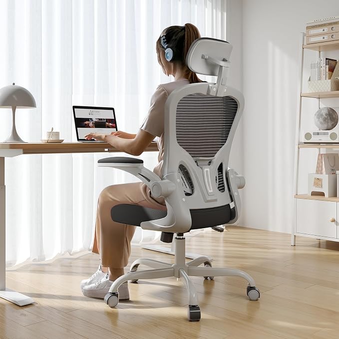 Office Chair|330LBS Capacity Ergonomic Desk Chair | High Back Computer Chair,Long Hours Comfortable,Rolling Swivel,Flip-up Armrests,Home Office by Synorla