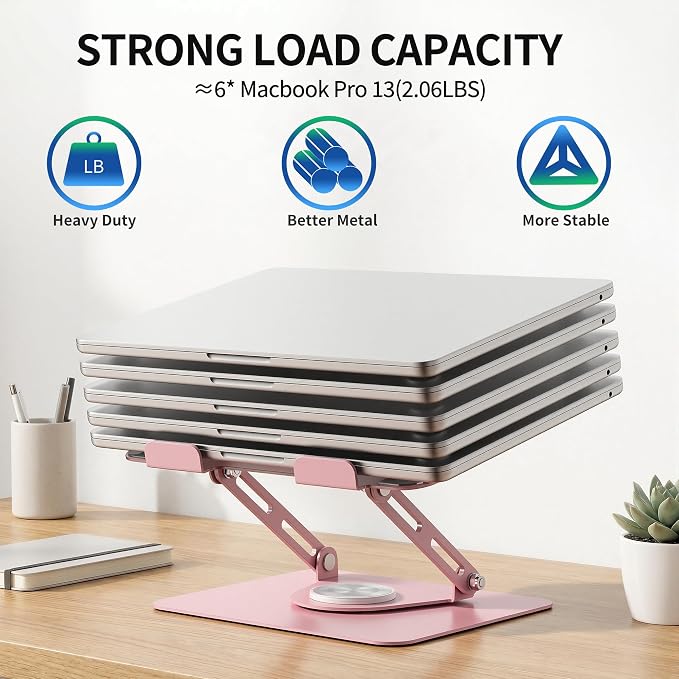 ALASHI Laptop Stand for Desk with 360° Rotating Base, Multi-Angle Adjustable Laptop Stands, Foldable Laptop Riser Compatible with 10 to 17 Inches PC Computer, Pink - Image 6