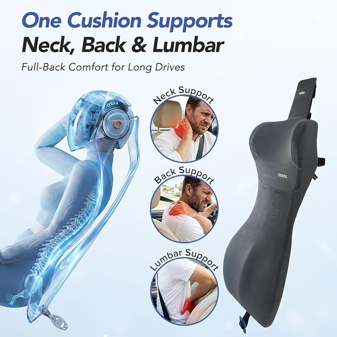Lumbar Support Pillow for Car with Headrest, Memory Foam Cushion for Back & Neck Support, Muscle Fatigue Relief, Full-Length S-Curve Support for Long Drives, Fits Cars, SUVs, Trucks - Image 3
