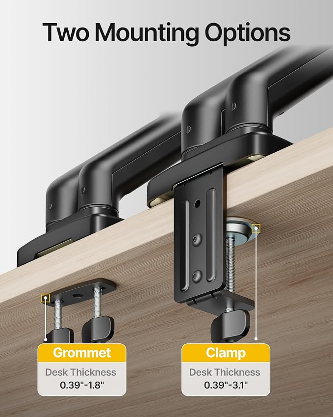 monTEK Dual Arm 2-in-1 Desk Mount, Laptop & Monitor, Fits 12–18" Laptops | Dual Arm Desk Mount with Ventilated Laptop Tray, Works for Laptop + Monitor,Full Motion Arm with Clamp/Grommet, 75/100 VESA - Image 3