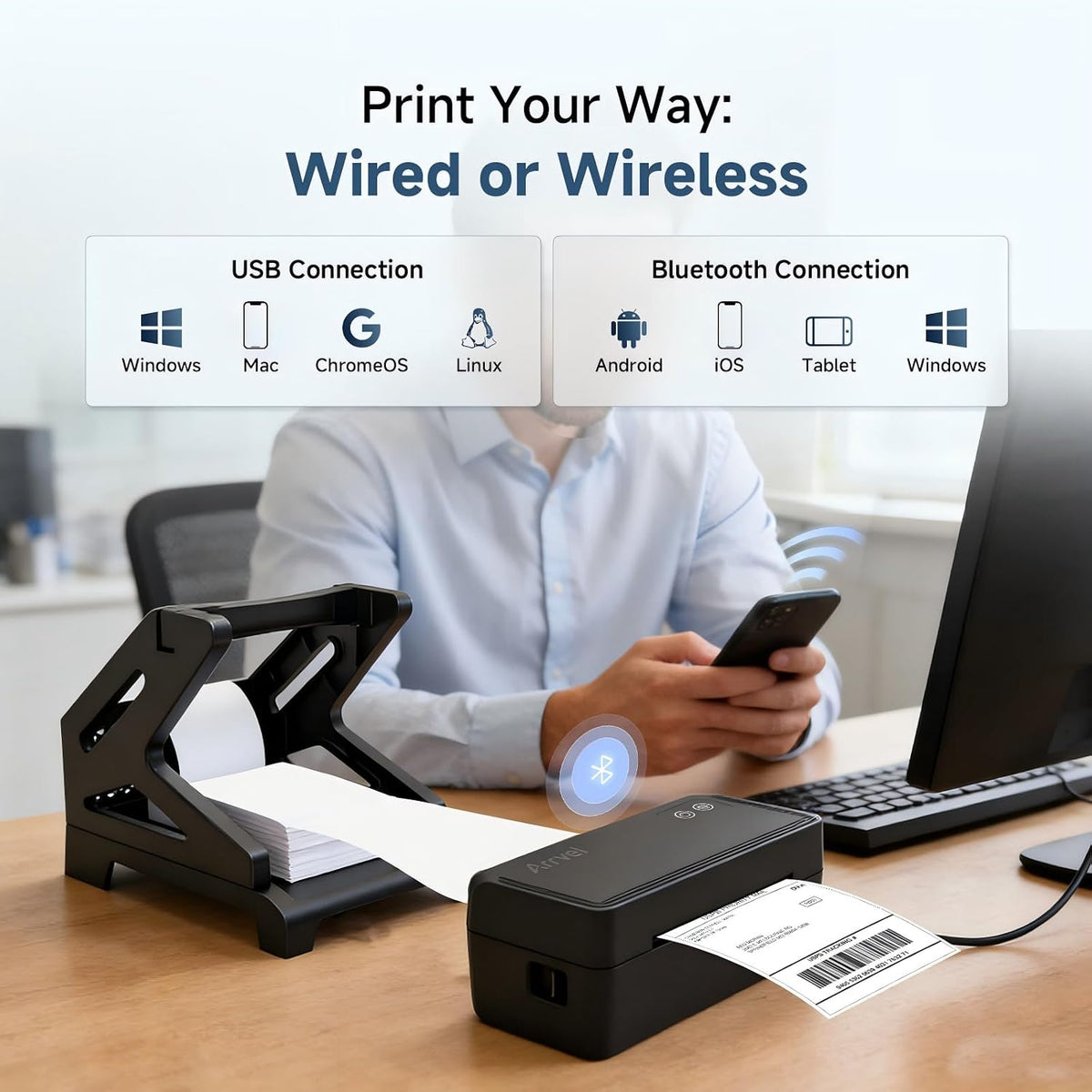 Bluetooth Thermal Label Printer w/ Stand, 4x6 Shipping Label Printer - Image 2