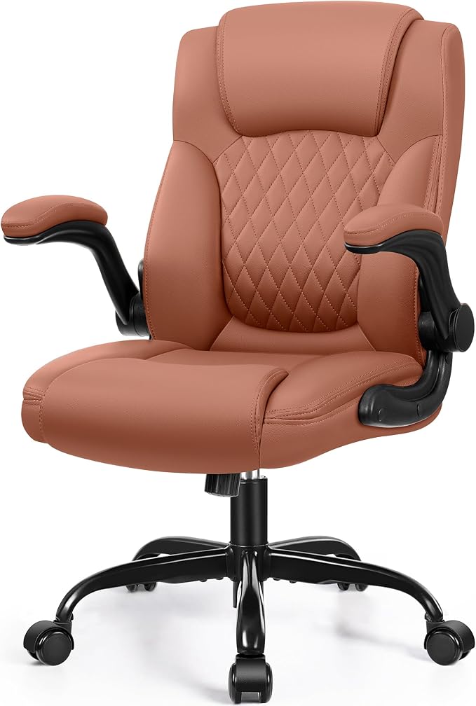 Leather Office Chair with Ergonomic Back Support | Computer Chair with Adjustable Armrests and 360° Swivel Wheels for Home office and Short people by StellaMia