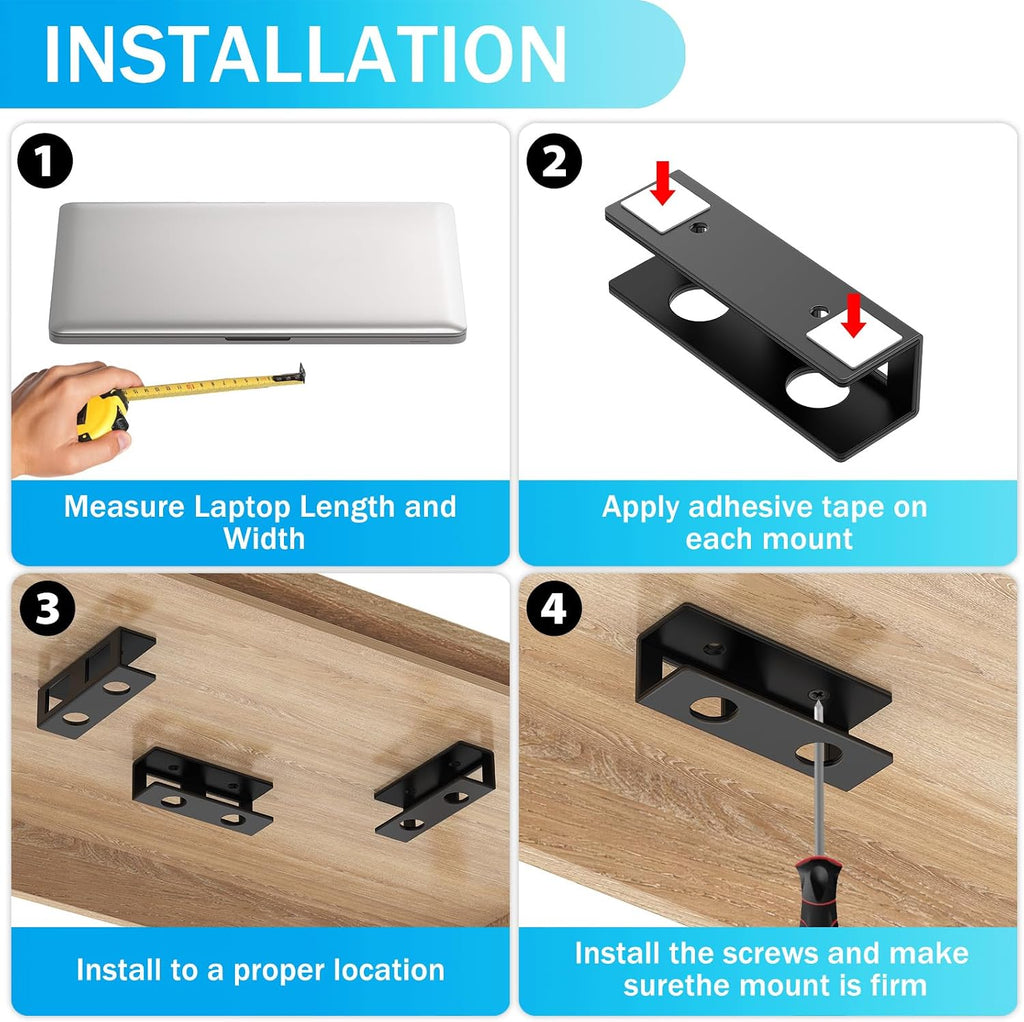 3 PCS Under Desk Laptop Mount with Anti-Scratch Silicone Pad Under Desk Holder Mount Shelf for Laptop Keyboard Storage（1 Pack） - Image 7