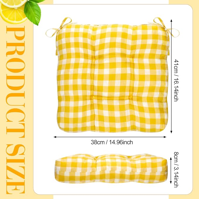 Geetery 4 Pack Chair Cushions, 16" x 15",Yellow and White,Plaid - Image 2