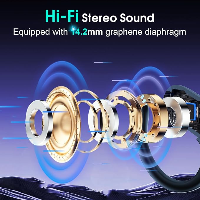 Aptkdoe Wireless Earbuds 75H Bluetooth 5.4 Sport Headphones with Earhooks | IPX7 Waterproof In-ear Buds Feature ENC Noise Cancelling Mic. Stereo Sound Device for Gym Running Workout, Royal Blue - Image 6