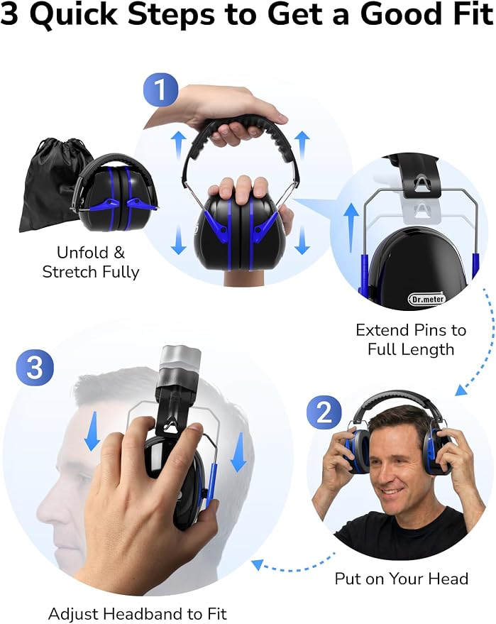 Dr.meter Noise Reduction Ear Muffs, SNR31dB Hearing Protection Sensory Earmuffs, Noise Cancelling Headphones for Adults Ear Protection for Gun Range, Yard Work, Mowing, Monster Truck, Fireworks - Image 10