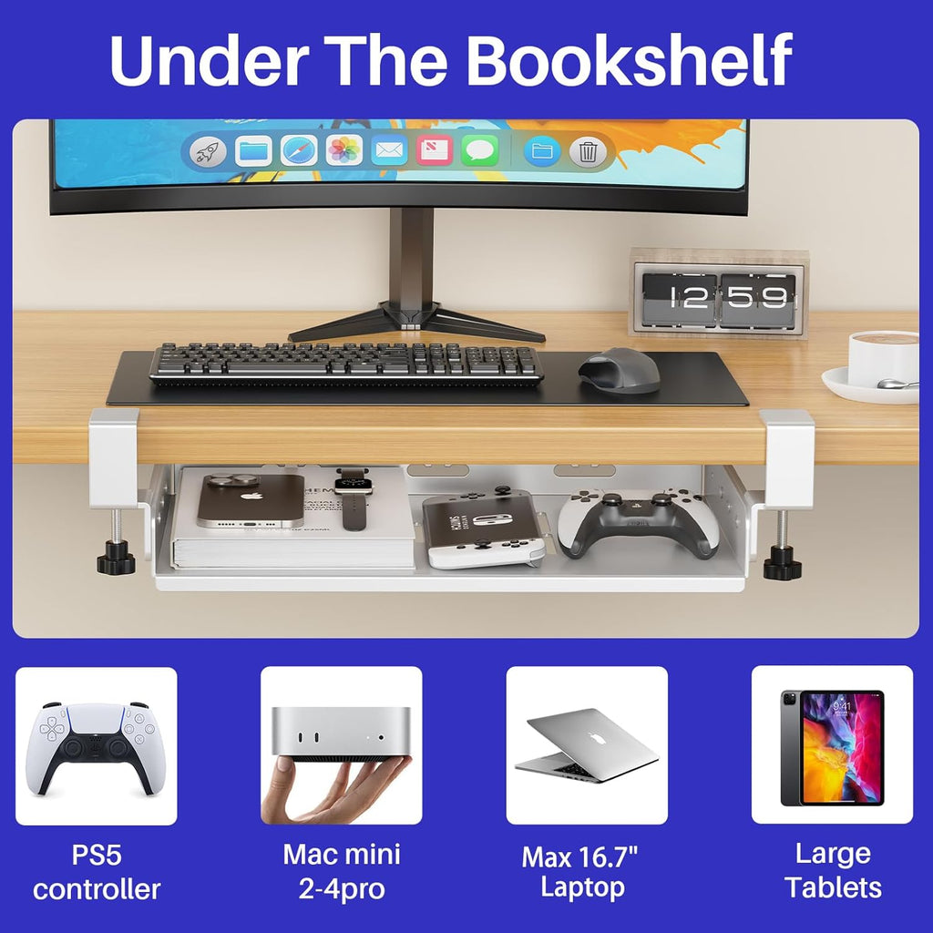 BYMECOST No Drill Under Desk Laptop Mount, Metal Under Desk Storage Shelf - Image 7