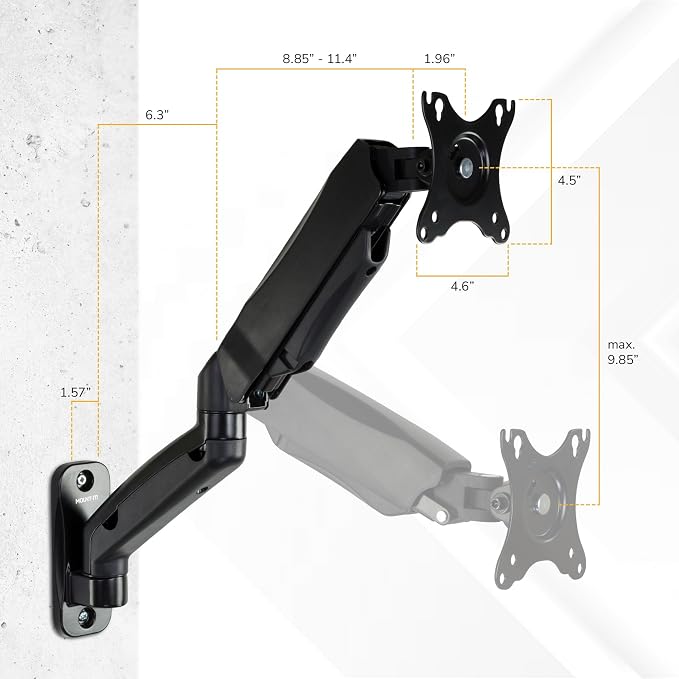 Mount-It! Monitor Wall Mount Arm, Full-Motion Gas Spring, Fits 13–32″ Screens up to 14.3 lbs, VESA 75x75 & 100x100, Tilt Swivel Rotate, Single-Stud Wall Mounted Computer Monitor Arm, RV Compatible - Image 7