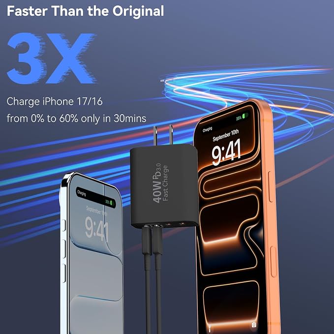 USB C Wall Fast Charger Block, 40W 4-Port Type C Chargers Fast Charging Blocks PD Power Charger Adapter+QC 3.0 USB Multiport Charger Brick for Phone 17/16/15/14/13/12 Pro Max, i-Pad, Galaxy S25-2Pack - Image 5