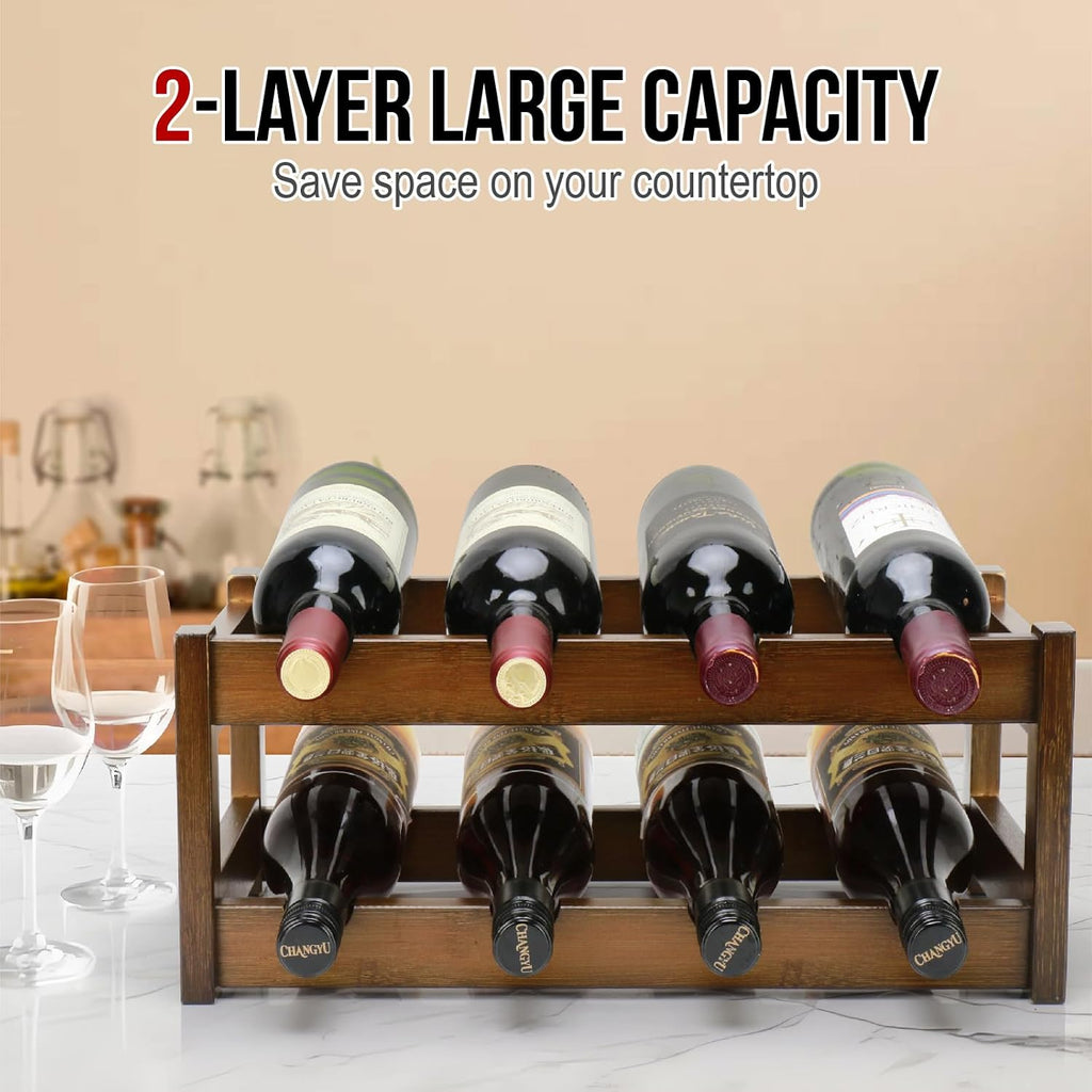 Bamboo Wine Rack, 2-Tier 8 Bottles Wine Storage Cabinet Shelf - Image 5