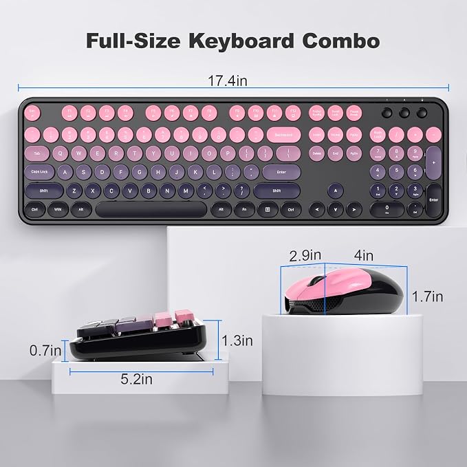 MOFII Wireless Keyboard and Mouse Combo, 2.4GHz Retro Typewriter Keyboard Full Size, Cute Wireless Mice, USB Dongle Plug and Play, for Laptop, PC, Desktop, Windows (Plum Pink Gradient Color) - Image 7