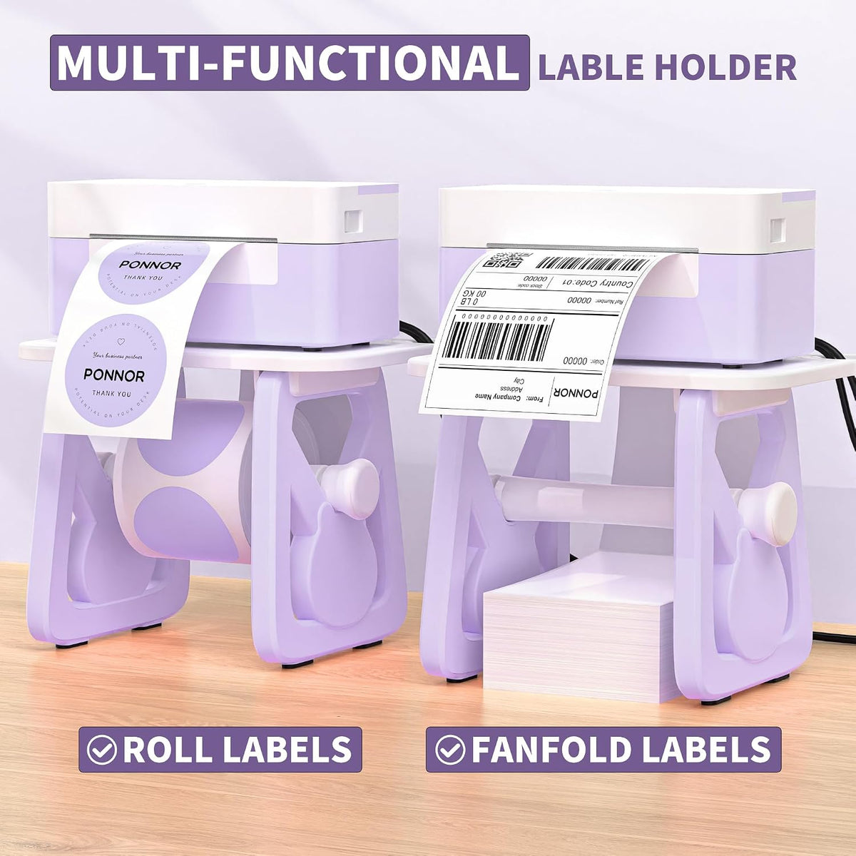 PONNOR Label Holder for Rolls and Fanfold Labels, Thermal Sticker for Desktop Printer, Fragile Stickers for Shipping, Label Stand Accessory Supplies for Home, DIY, Office, Small Business(Purple) - Image 6