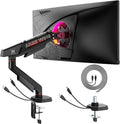 ARES WING 17-40 Inch Heavy Duty Single Monitor Arm with USB, Black | Fully Adjustable Monitor Mount for Flat Curved Ultrawide Screens Up to 26.5lbs, C-Clamp & Grommet Base, 75/100 Vesa Mount by ARESWING