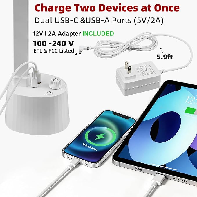 BOHON Small Desk Lamp with USB C Charging Port 5 Colors Stepless Dim White | Reading Light Space-Saving Rotating Head Desk Lamp for Home Office College Dorm Room Bedside Table Bedroom - Image 3