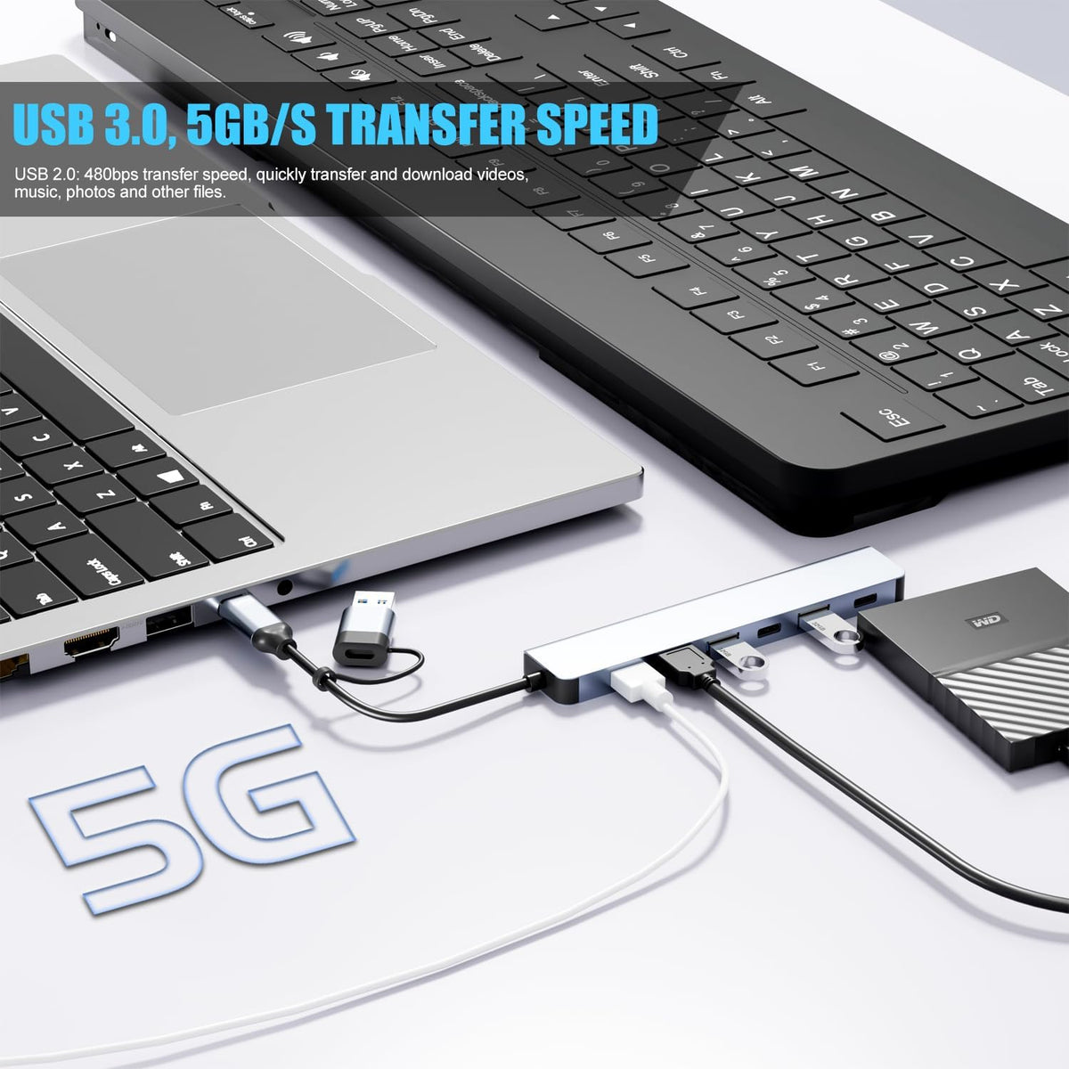 BERLAT 7-in-1 USB C Hub Aluminum USB 3.0 for MacBook PC iPad - Image 3