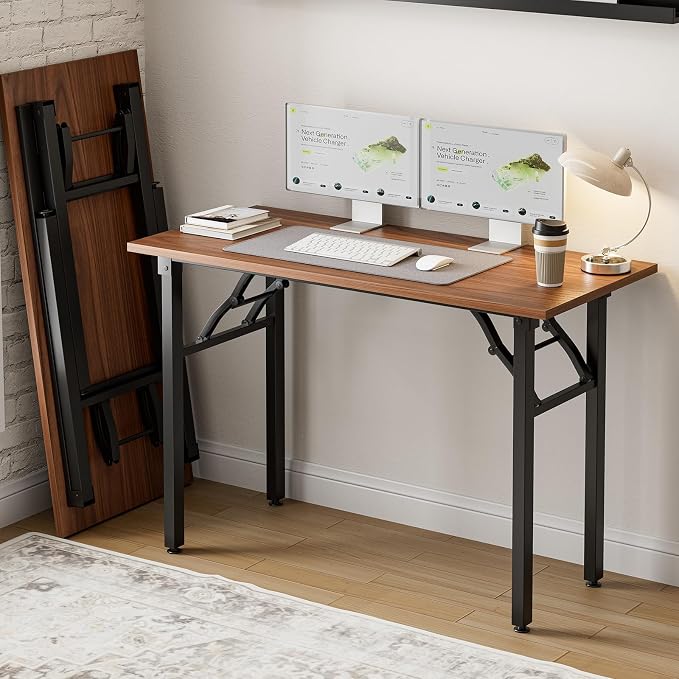 Small Folding Computer Desk – Portable 43.3 Inch Foldable Laptop Table, Collapsible and Compact for Easy and Fast Setup, Lightweight for Small Spaces, Home Craft and Study Use, Dark Walnut by Frylr