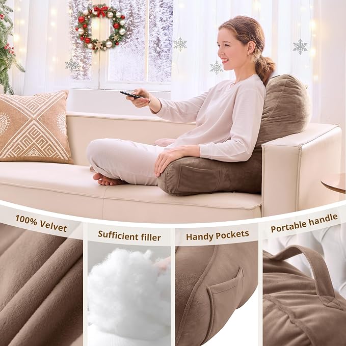 Sasttie Reading Pillow for Bed, Back Pillow for Sitting Up, Light Brown | 21" Backrest Support Cushion for Couch, Sofa, and Floor, Dorm Essentials, OEKO-TEX, Adjustable Down Alternative Fill - Image 5
