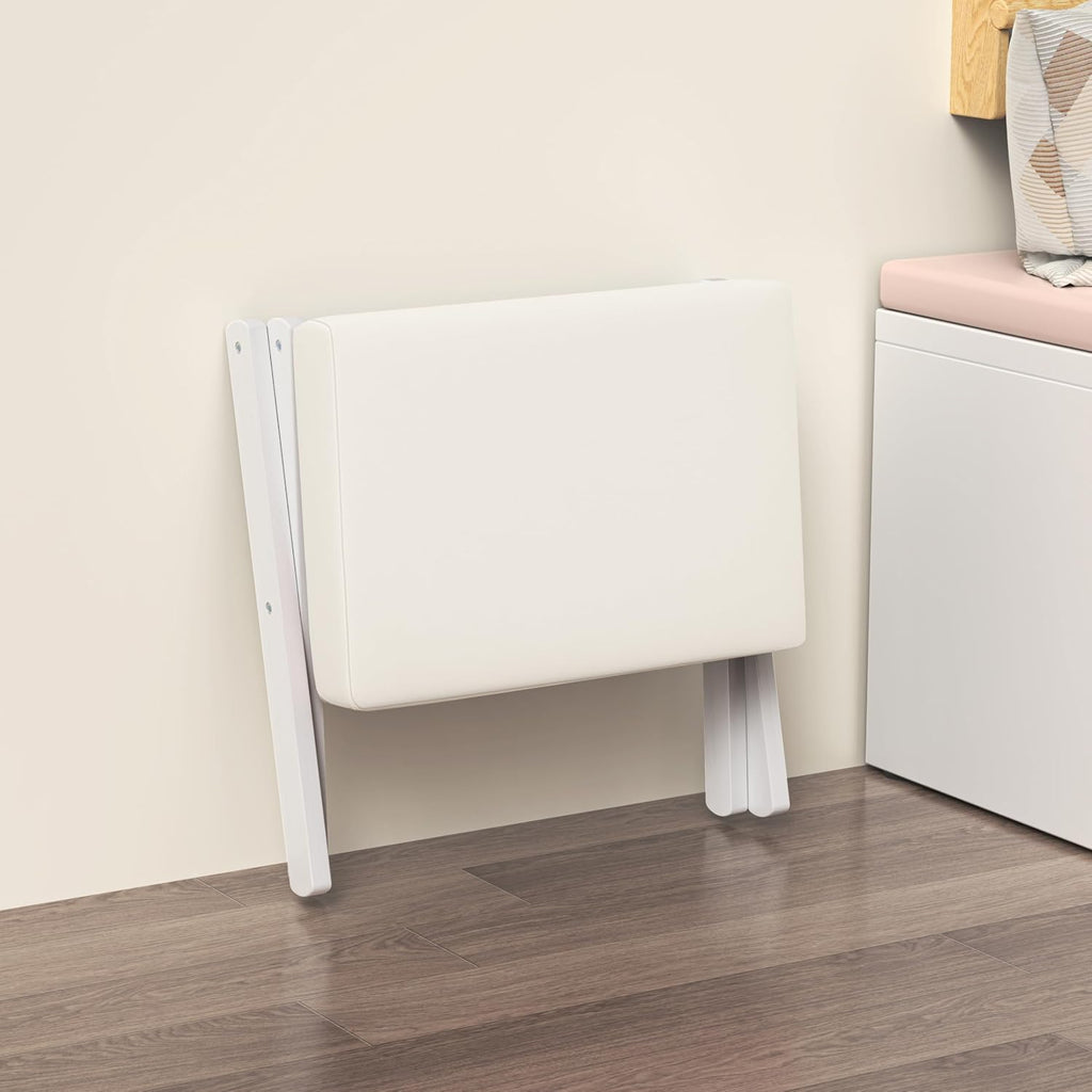 Foldable Foot Stool Ottoman, Modern Foot Rest with Bamboo X Legs & Thick Foam Cushion, Folding Foot Stools Small Padded for Bedroom Living Room, Footstool for Chair Couch (White - White) - Image 8