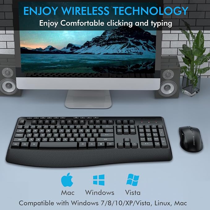 Wireless Keyboard and Mouse Combo, Full Size Ergonomic with Wrist Rest | 2.4GHz USB Receiver, 3 DPI Adjustable 6-Button Cordless Mouse for Computer, Laptop, PC, Windows - Image 7