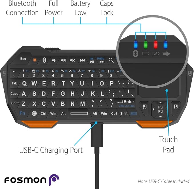 Fosmon Mini Bluetooth Keyboard (QWERTY Keypad), Wireless Portable with Touchpad, Compatible with Apple TV, Amazon Fire Stick, PS4, PS4 Pro, PS5, HTPC/IPTV, VR Glasses, Smartphones - Image 3