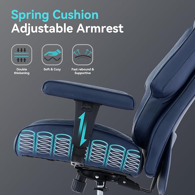 EXCEBET 400lbs Big and Tall Executive Office Chair, Blue PU Leather | Retractable footrest, 135° recline, Lumbar support, Ergonomic high back, Heavy-duty design, Thick cushion, Padded armrests - Image 5