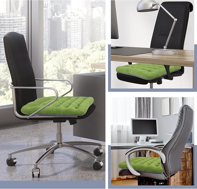 BUYUE Good Support Office Chair Cushion Padded, Soft Velvet Comfortable Non-Slip Seat Cushion for Computer Desk Kitchen Chair (1 Count, Green) - Image 6
