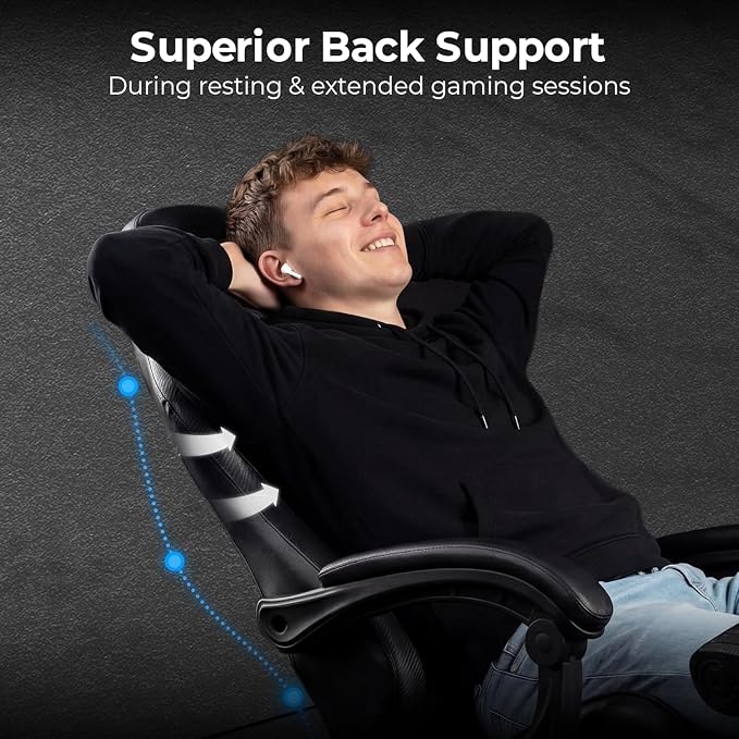 N-GEN GAMING Gaming Chair with Footrest, Lumbar Support, High-Back, Black | Reclining Backrest, Linkage Armrests, Durable PU Leather, Adjustable Comfort for Extended Computer, Desk, or Home Office Use - Image 4