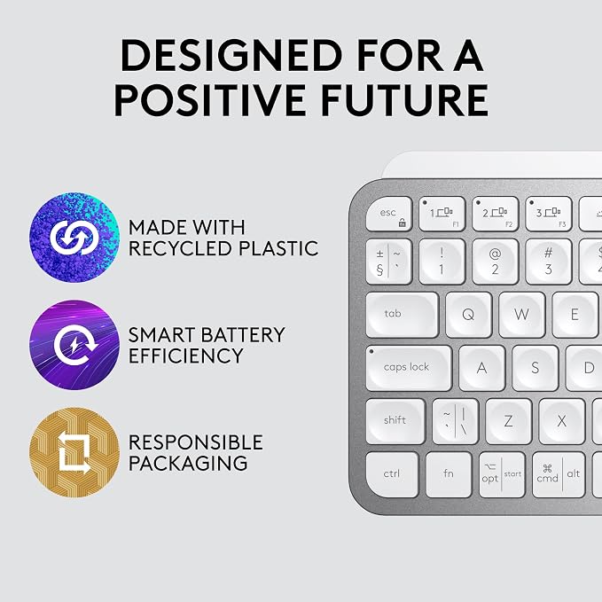 Logitech MX Keys Mini Minimalist Wireless Illuminated Keyboard - Pale Gray | Minimalist, illuminated, compact, backlit, USB-C, compatible with iOS, Windows, Linux, Android, metal build - Image 5