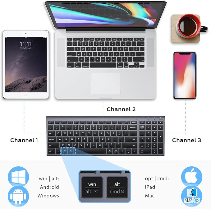 iClever BK10 Bluetooth Keyboard, Wireless Rechargeable Ultra-Slim Keyboard with Long Battery Life, Compatible with iOS, Android, Windows, Mac for iPad, Tablet, Laptop, PC, Phone (Gray Black) - Image 2