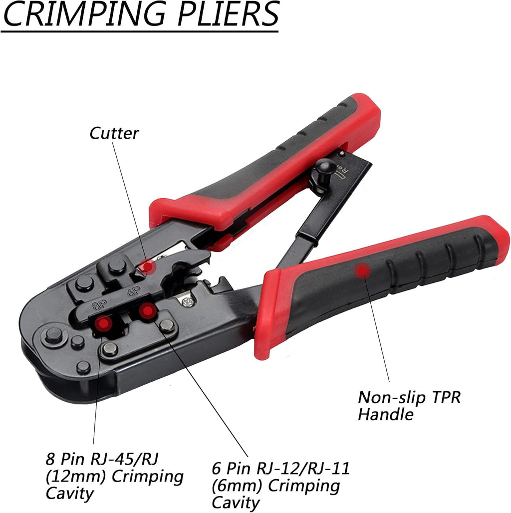 Network Tool Kit Professional Coax Crimper Tool Kit Coaxial Compression Stripping Tool Set Crimper Krone Punch Down Tool in a Zipper Case - Image 2