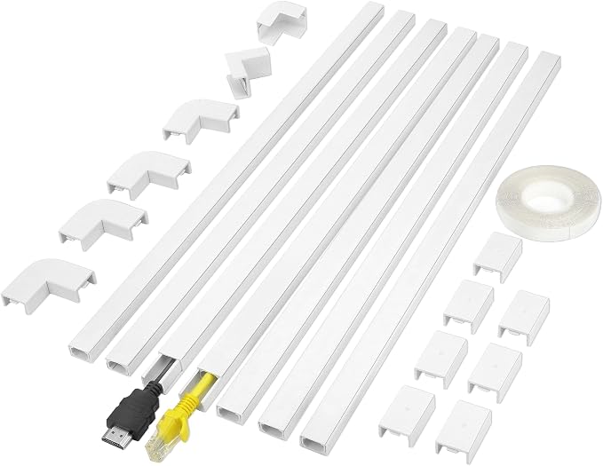 125" Small Cable Concealer for Single Cord, 8-Pack, White | 125-inch single-cord cable concealer with 8 adhesive channels for clean wall cable management in any room - Image 8