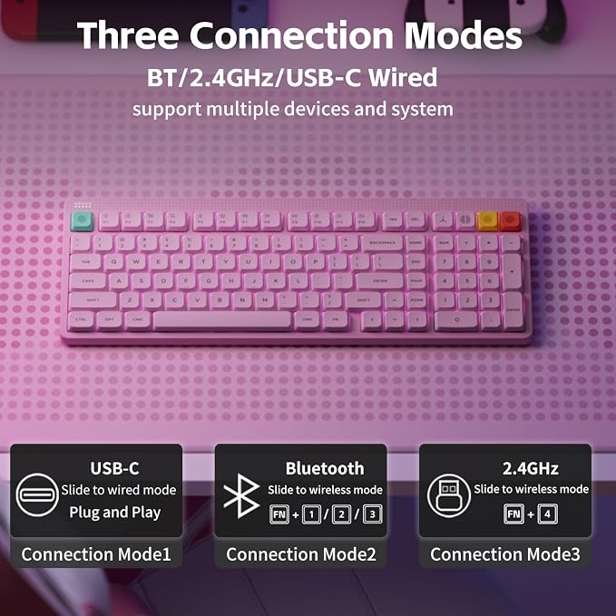 NuPhy Node100 Wireless Mechanical Keyboard, Hot Swappable Custom Low Profile Keyboard, 103 Keys Computer Gaming Keyboards, Supports Touch Gestures, PBT Keycaps, RGB Backlit, Bluetooth/2.4GHz/USB-C - Image 3