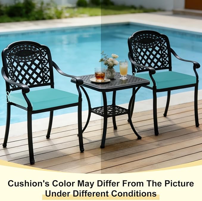 downluxe Waterproof Outdoor Chair Cushions Set of 2, 19" x 19" x 3" Patio Chair Cushion with Non-Slip Ties & Handle, Square Outdoor Cushion for Patio Furniture with Removable Cover, Teal - Image 8