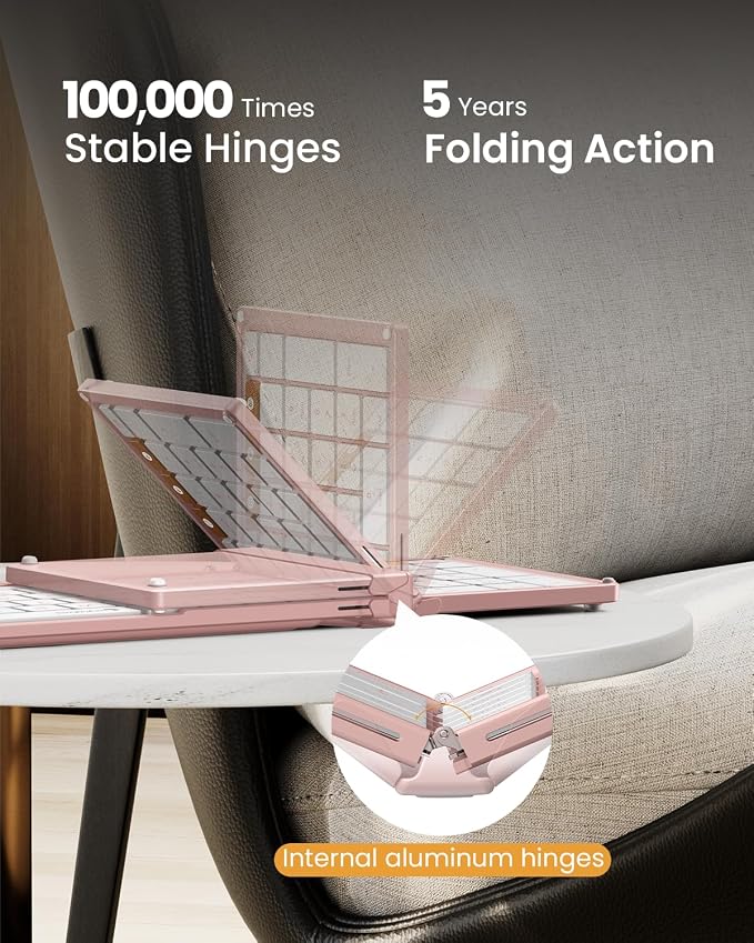ProtoArc XKM01 Full-Size Foldable Keyboard Mouse Combo for Travel - Pink | 105-key keyboard, slim mouse, hard case and phone stand; 3-device Bluetooth & 2.4G switching, for travel office use - Image 2