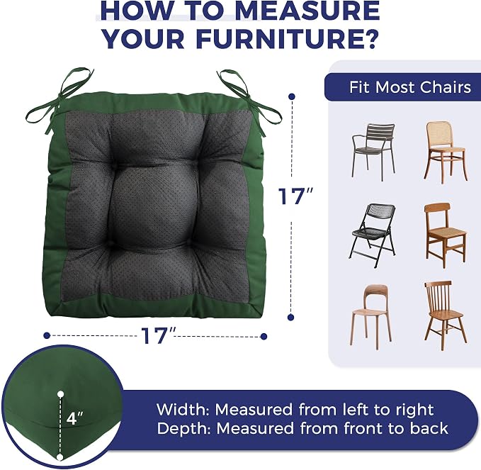 IASEAHK Outdoor Chair Cushions Set of 2, 17" x 17" x 4", Waterproof Outdoor Seat Cushions for Patio Furniture, Fade-Resistant Patio Chair Cushion, Dining Wicker Chair Pads for Porch Garden, Dark Green - Image 2