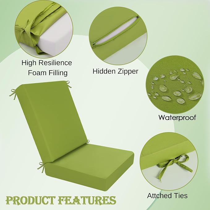 idee-home Outdoor Patio Dining Chair Cushion High Back | Density Foam Chair Cushions Seat with Removable Cover, WeatherResistant Indoor Deep - Image 2
