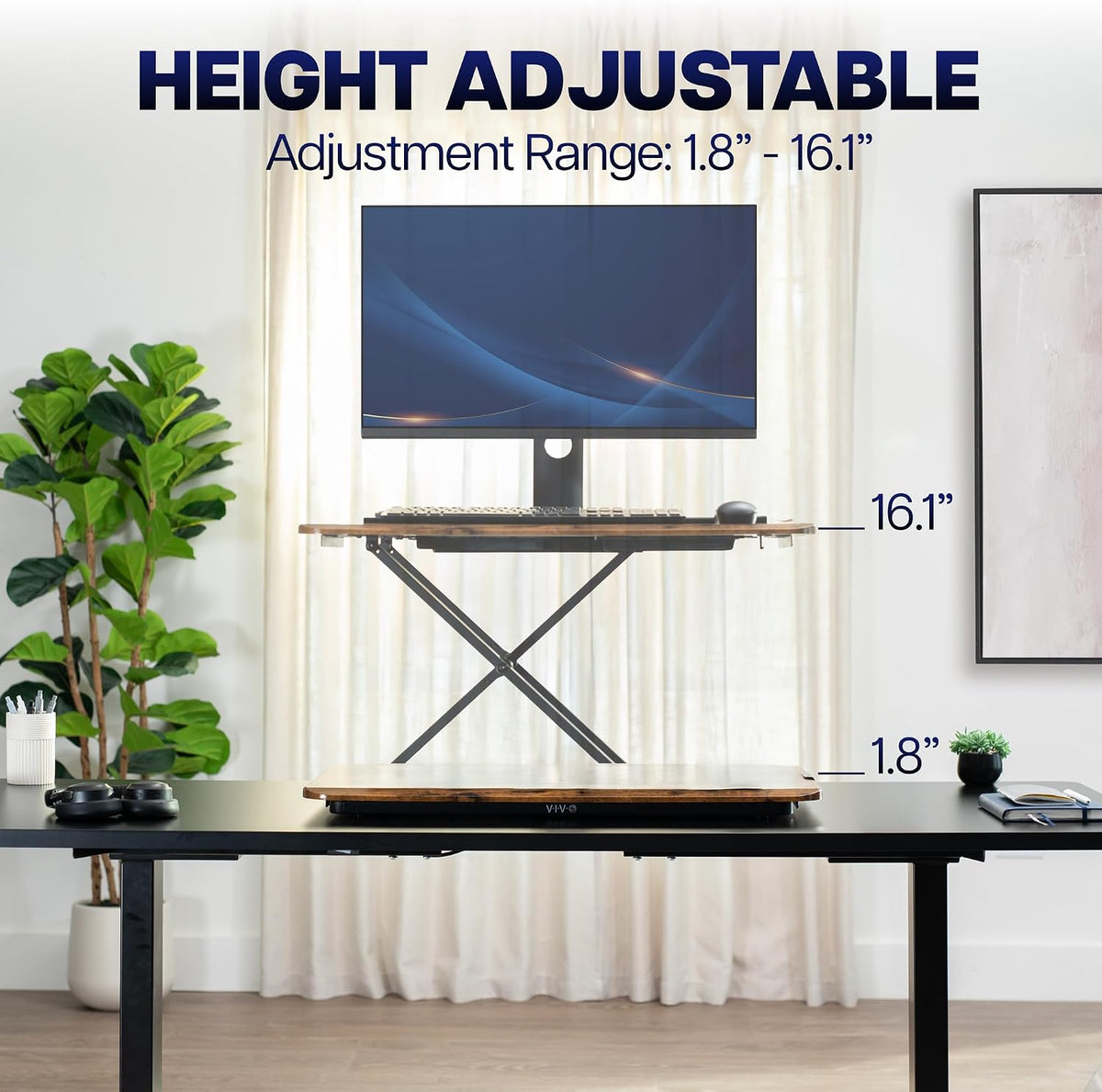 VIVO Manual Height Adjustable Standing Desk Converter, 29" Vintage Brown - Image 4