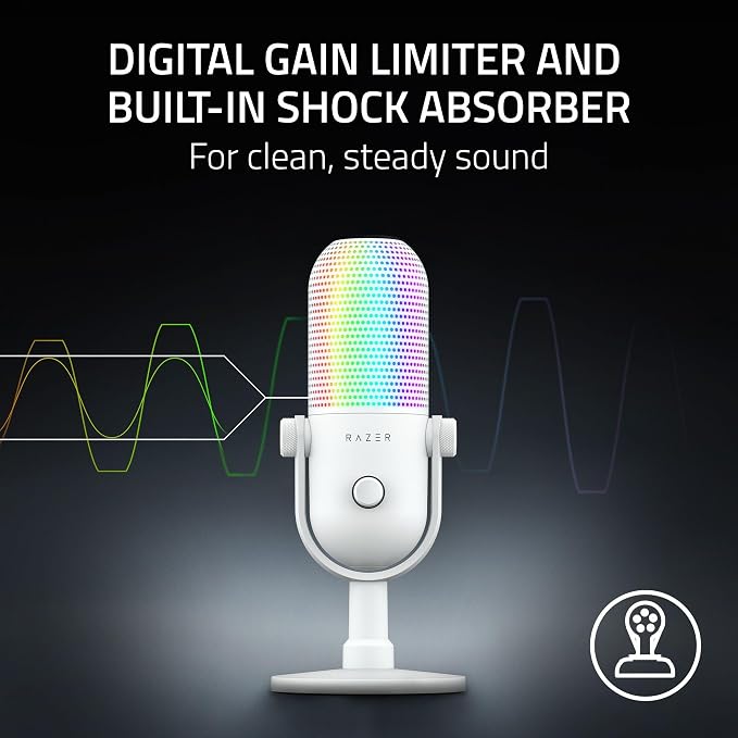 Razer Seiren V3 Chroma RGB, Stream & Game Reactive, USB Microphone, White | Tap-to-Mute Sensor, Condenser Mic, Digital Gain Limiter & Shock Absorber, Works with OBS, Discord, Zoom, Teams - Image 5