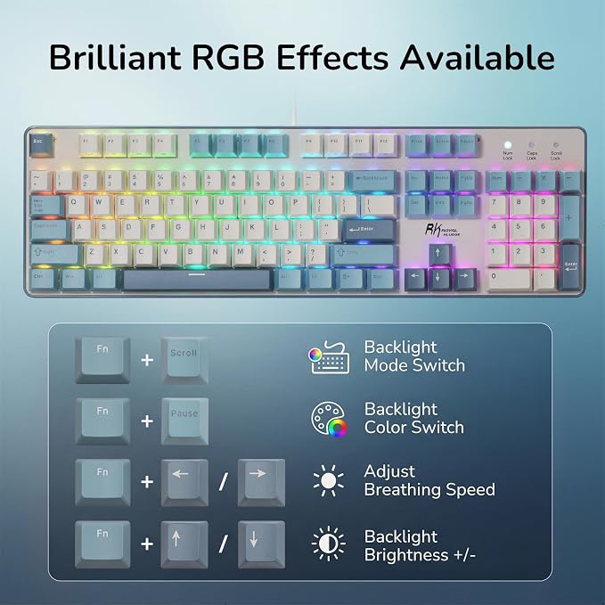 RK ROYAL KLUDGE RK920 Full Size Mechanical Keyboard Wired, RGB Backlit | 104 Keys Computer Keyboard, Hot Swappable Custom Switches, Double-Shot PBT Keycaps, Anti-Ghosting Gaming Keyboard for PC Mac - Image 5