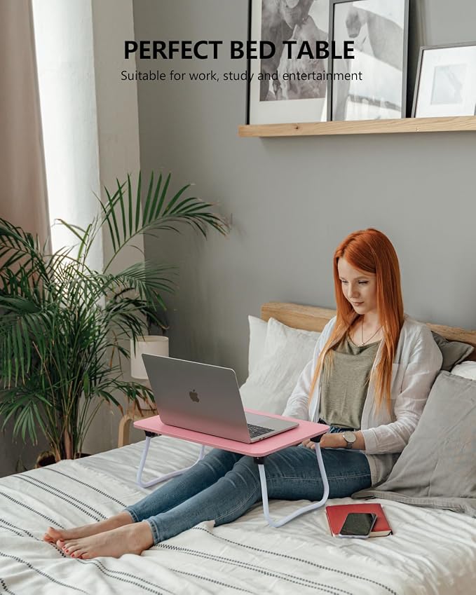 ZEAPTAC Laptop Bed Desk, Foldable Lap Desk, Portable Lap Table, Bed Table, Laptop Stand, Lightweight & Mini Table for Breakfast/Picnic/Drawing/Couch/Floor - Pink - Image 2