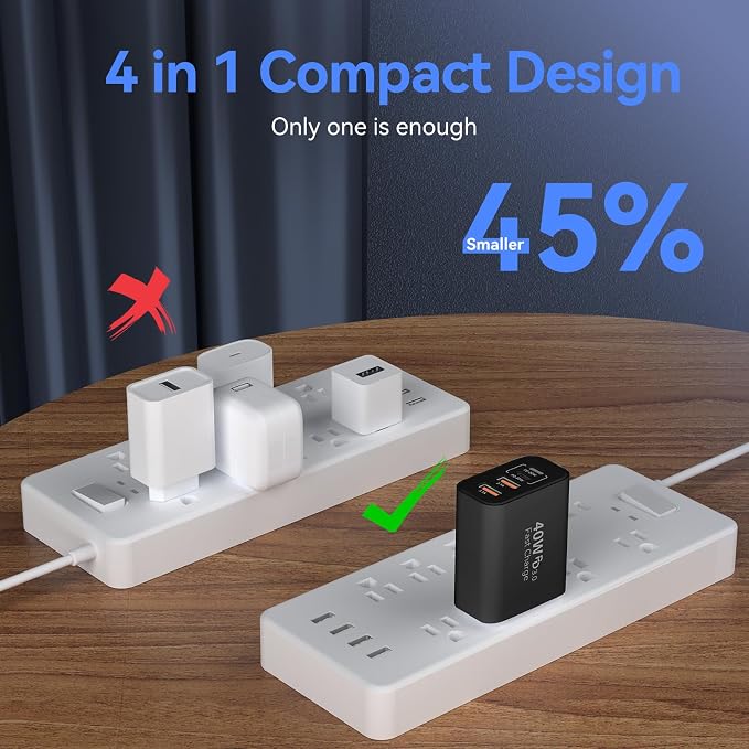 USB C Wall Fast Charger Block, 40W 4-Port Type C Chargers Fast Charging Blocks PD Power Charger Adapter+QC 3.0 USB Multiport Charger Brick for Phone 17/16/15/14/13/12 Pro Max, i-Pad, Galaxy S25-2Pack - Image 6