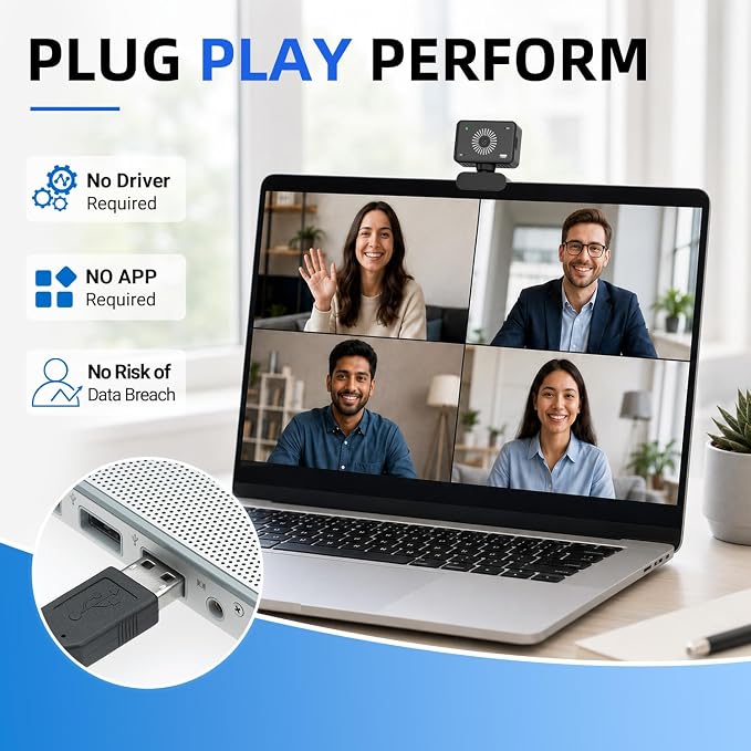 Webcam for PC, 1080P Full HD USB Webcam with Privacy Cover & Built-in Microphone, Plug and Play Computer Web Camera for Video Conference Online Class Live Streaming Video Calling (1080P) - Image 4