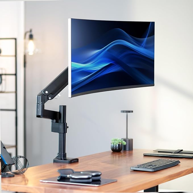 VIVO Premium Aluminum Tall Extended Monitor Arm for Ultrawide Monitors up to 49 inches and 33 lbs, USB Single Desk Mount Stand, Pneumatic Height Adjust, Max VESA 100x100, Black, STAND-V101GTU - Image 2