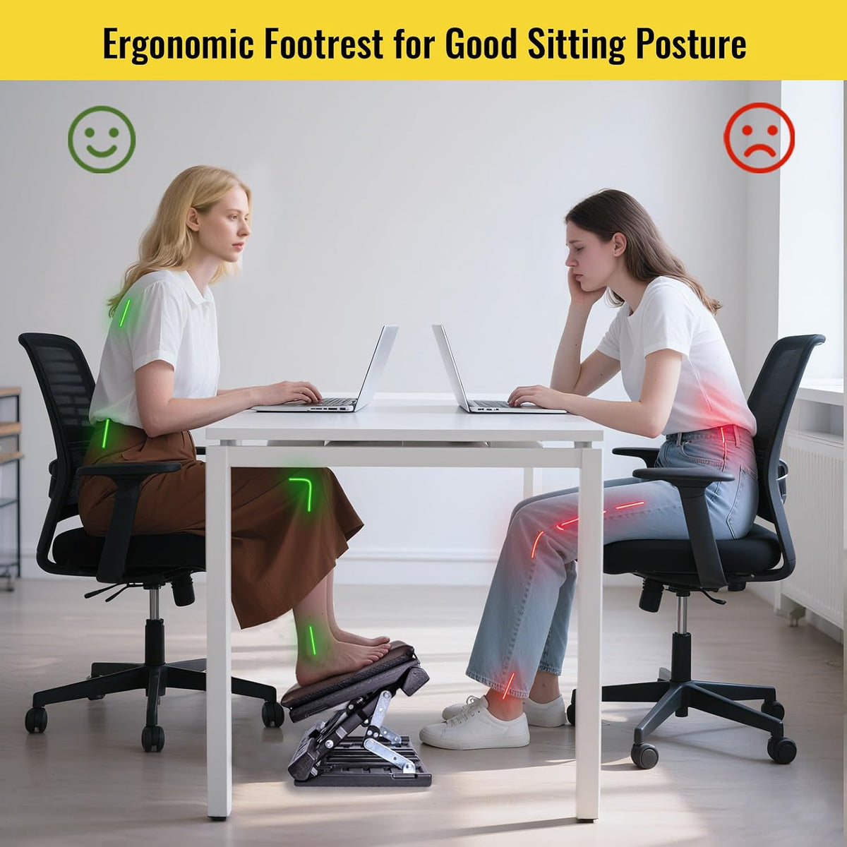 Foot Rest for Under Desk at Work Enlarged, Ergonomic Footrest with Adjustable Height and Angle, Foldable Foot Stool with Removable Pad Massage Beads for Office Gaming Chair Brown - Image 6